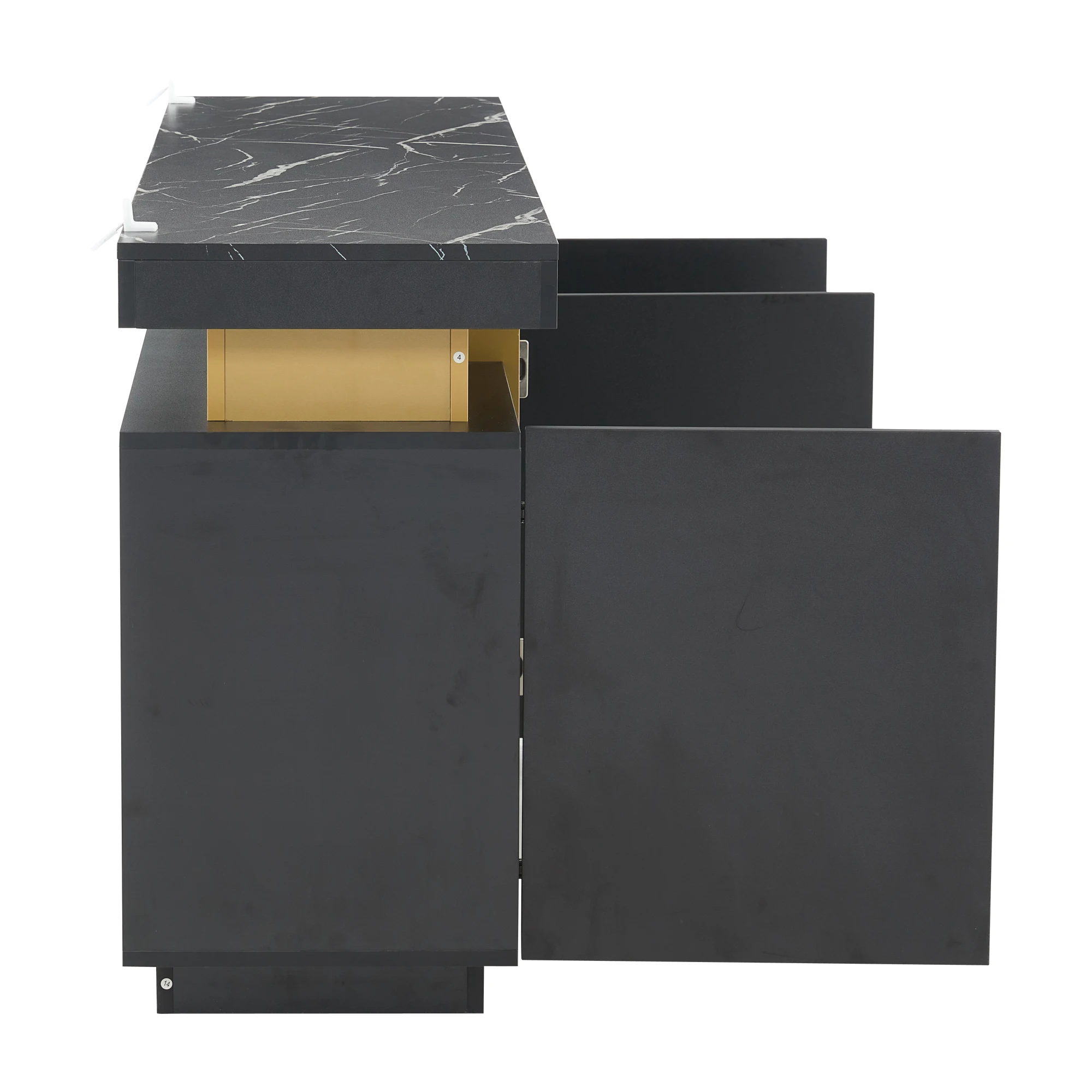 Modernes schwarzes Sideboard, 3 Türen, Esszimmerschrank mit verstellbaren Trennwänden, perfekt für Küche, Wohnzimmer. – Detail 14