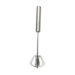 Premium Stainless Steel Rotary Whisk with Beech Wood Handle (12 inch)