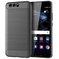 Luxury Brushed Texture Silicone Phone Case with Carbon Fiber Design for P10 (Grey)