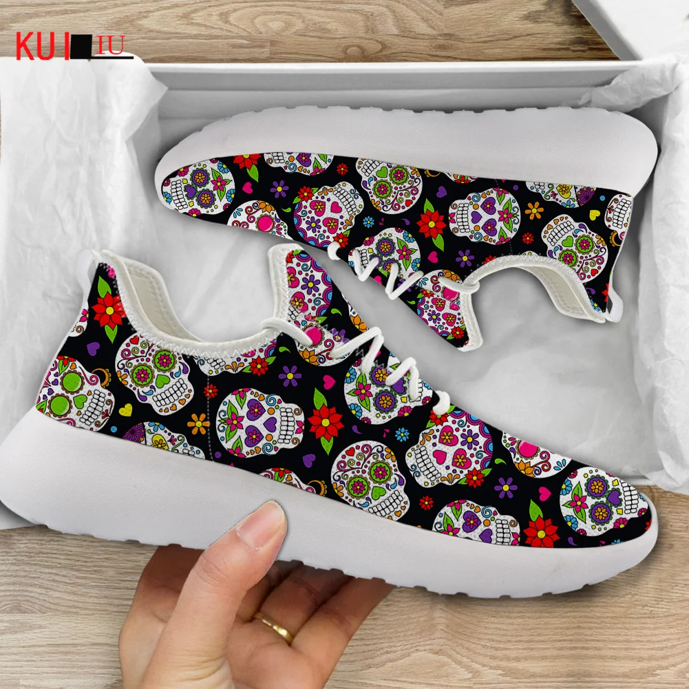 

Кроссовки KUILIU женские сетчатые, вязаная обувь с рисунком скелета, черепа, граффити, дышащие, брендовые дизайнерские, для бега, на плоской подошве, на осень