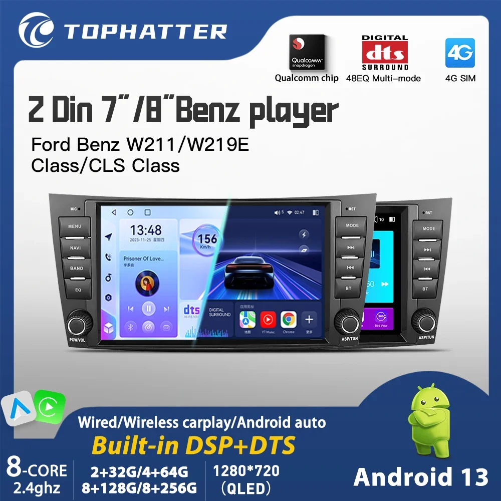 

7-дюймовый беспроводной Carplay Android автомобильный радиоприемник для Mercedes Benz W211 W219 E Class/CLS Class мультимедийный плеер GPS