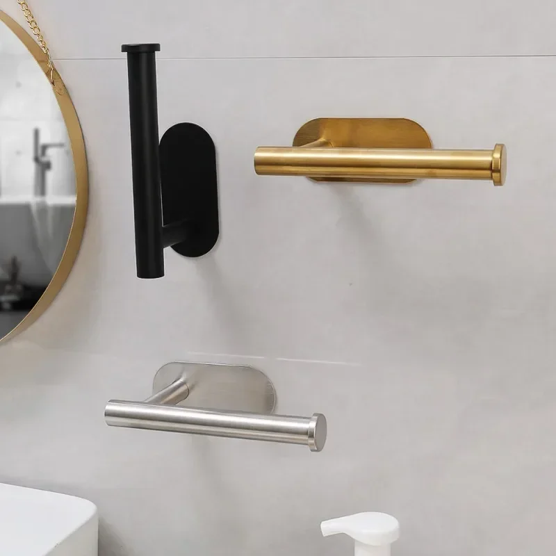 Self Adhesive Toilet Paper Holder Gold Stainless Steel Wall Mount No Punching Tissue Towel Roll Dispenser Bathroom Paper Hooks paper towel holder toilet paper holder toilet roll holder tissue holder
