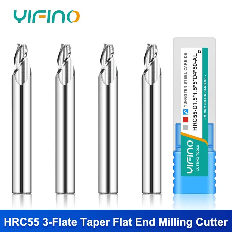 

YIFINO HRC55 3-Flute Tungsten Steel Carbide Taper Milling Cutter For Aluminum End Mill Slope CNC Machining Center Tools