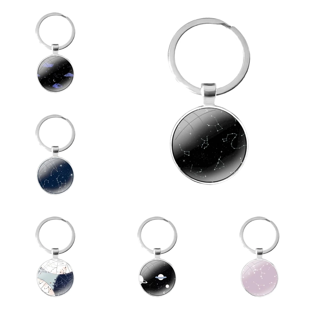 

glass cabochon keychain Bag Car key chain Ring Holder Charms keychains Gifts constellation Fashion Cartoon Creative Design
