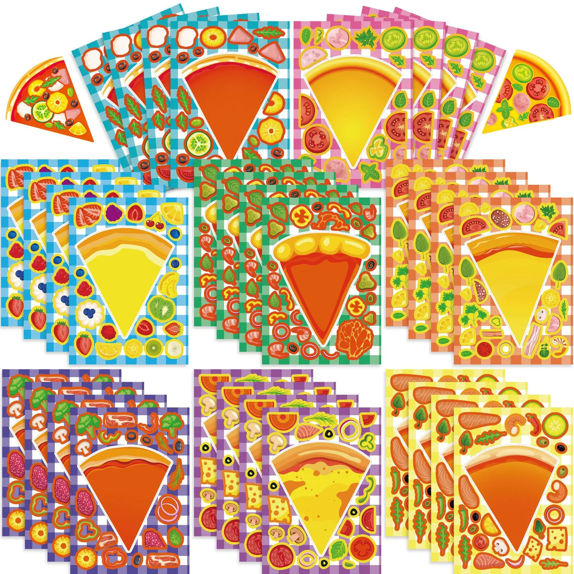 8/16Sheets Cute Cartoon Diy Cooking Pizza Puzzle Sticker DIY Phone Laptop Luggage Skateboard Graffiti Decals Fun for Kid Gift