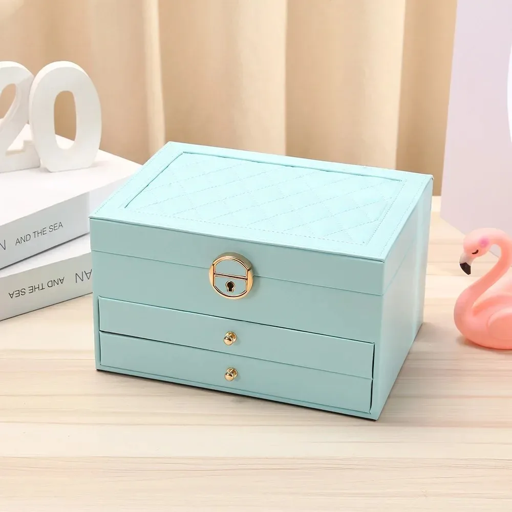 3 Layers Large-Capacity Leather Drawer Jewelry Box with Dust-Proof and Oxidation-Resistant Necklace, Earring Display Case
