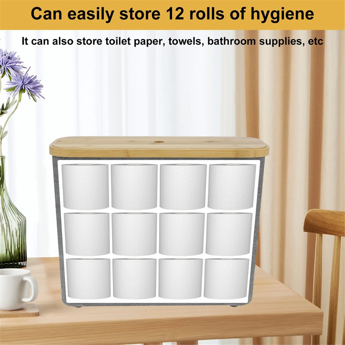 HHTL 접이식 욕실 쓰레기통, 나무 커버, 변기 종이 바구니, 대용량 가정용 종이 보관 거치대