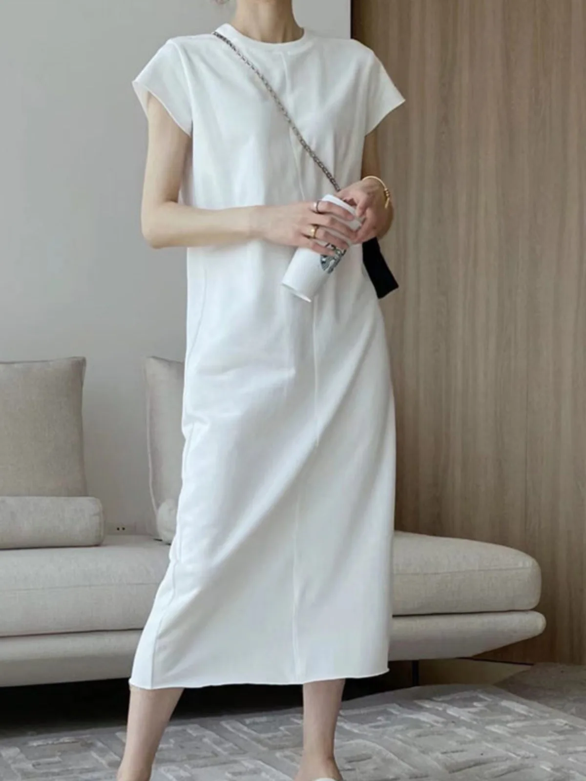 

Elegant Casual Long T-Shirt Skirt Pajamas Girl's Summer Solid Loose Oversized Short-sleeved Lazy Nightdress Women's Dresses