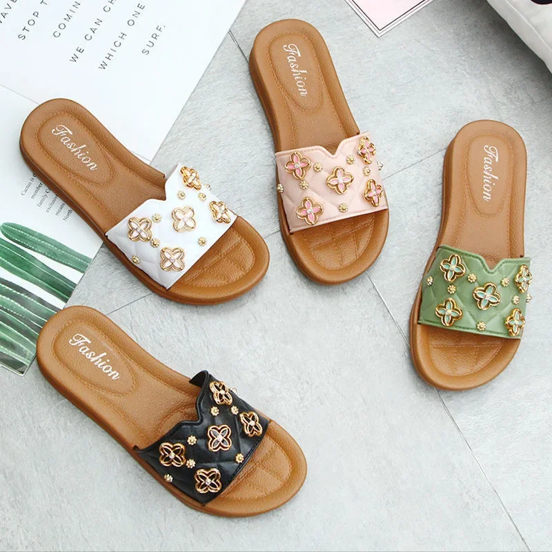Flowers Soft Summer Slippers Women Slide Sandals Outside Beach Flip Flops Woman Comfort Bathroom Shoes Zapatillas Mujer