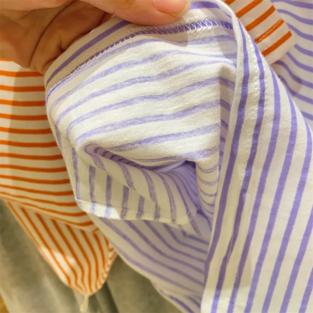Children's Short-Sleeved Boys Girls 2024 Summer New Striped T-Shirt Baby Thin Section Half-Sleeved Bottoming Shirt Casual Wear