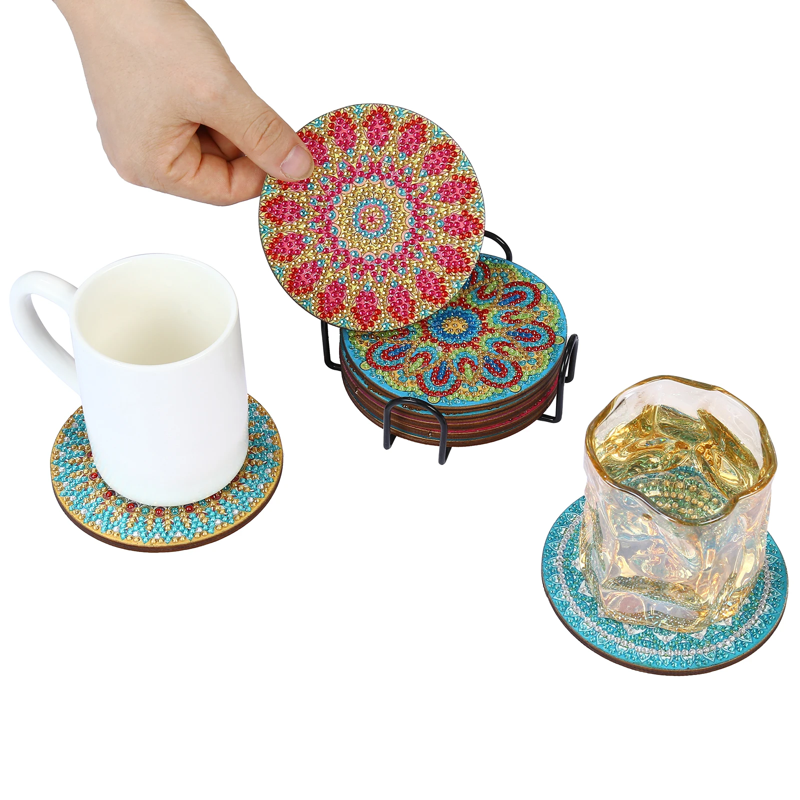 4/6/8Pcs Diamond Coasters with Holder DIY Mandala Coasters Diamond Painting  Kits for Beginners, Adults Kids Art Craft Supplies