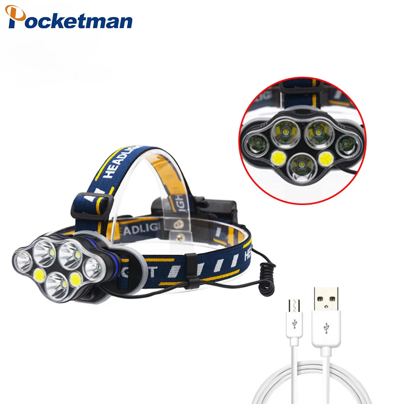 Powerful USB Rechargeable LED Headlamp 7 LED 8 Modes Fishing Headlight Waterproof Camping Torch