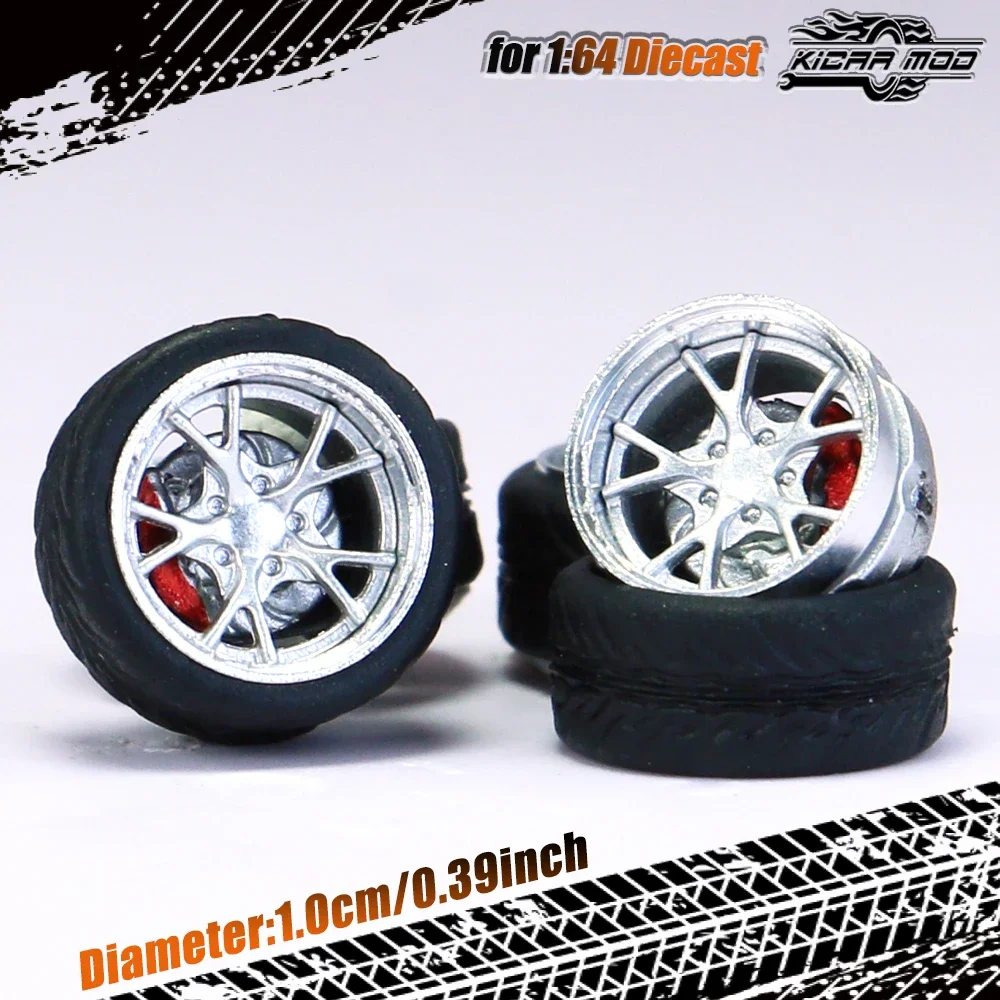 High-Quality 1/64 Scale Model Car Wheels with Rubber Tire and Metal Rims