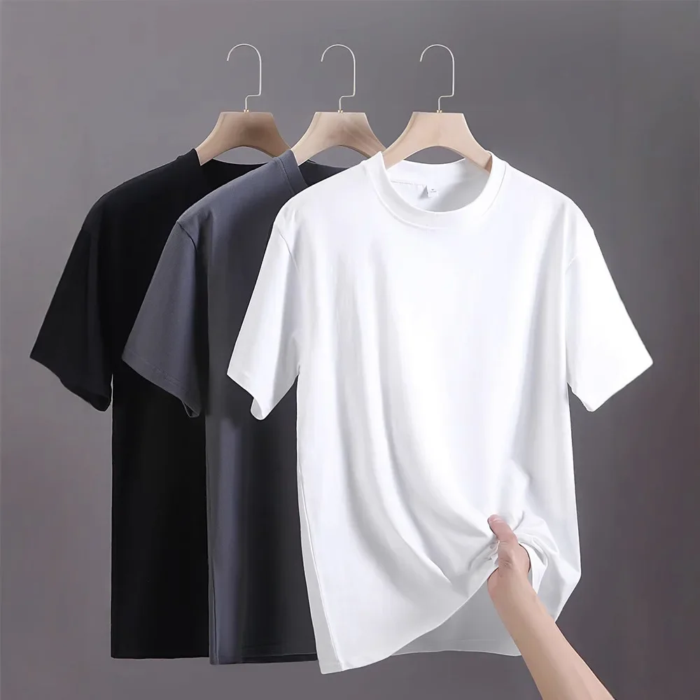 T-shirt da uomo 2025 estiva oversize in cotone, casual, di alta qualità, a maniche corte, tinta unita, top sportivo basic