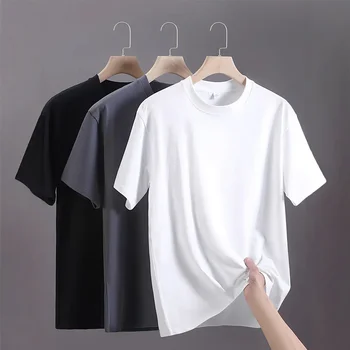 T-shirt da uomo 2025 estiva oversize in cotone, casual, di alta qualità, a maniche corte, tinta unita, top sportivo basic