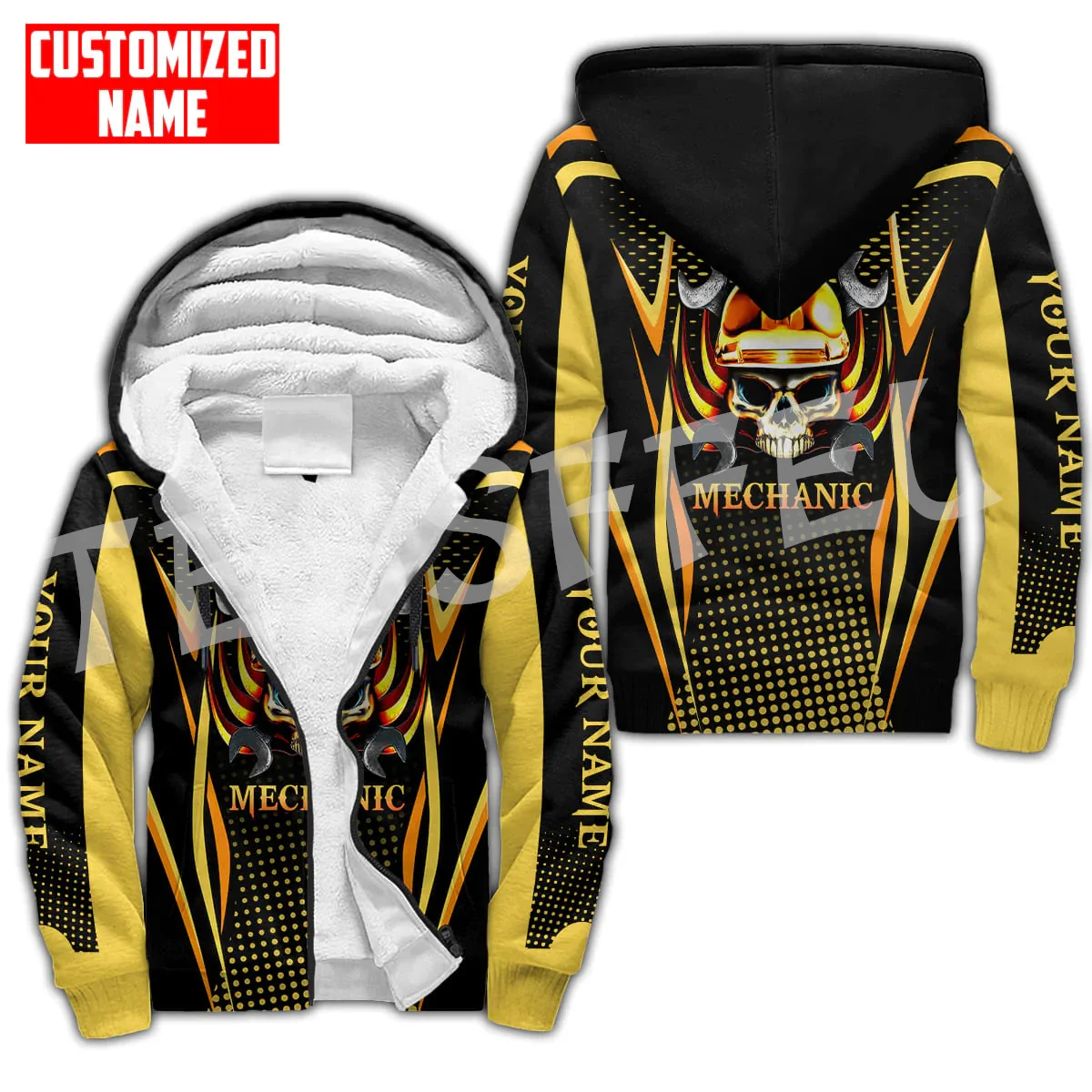 Tessffel 3DPrint Custom Name Cosplay Mechanic Worker Tattoo Harajuku Autumn Warm Winter Thick Overcoat Fleece Hoodies Jacket X2