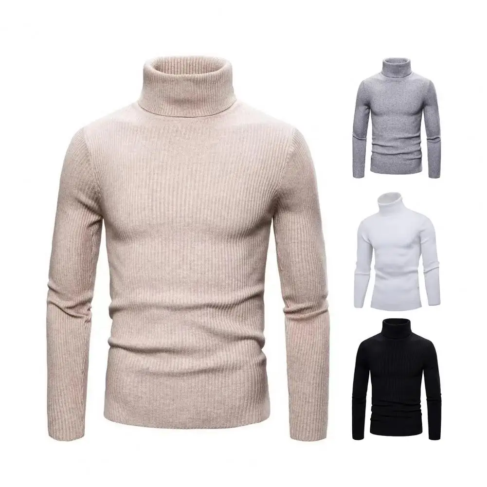 

Cold Weather Protection Sweater Stylish Men's Knit Sweater Slim Fit Turtleneck Pullover for Autumn/winter Solid Color Long