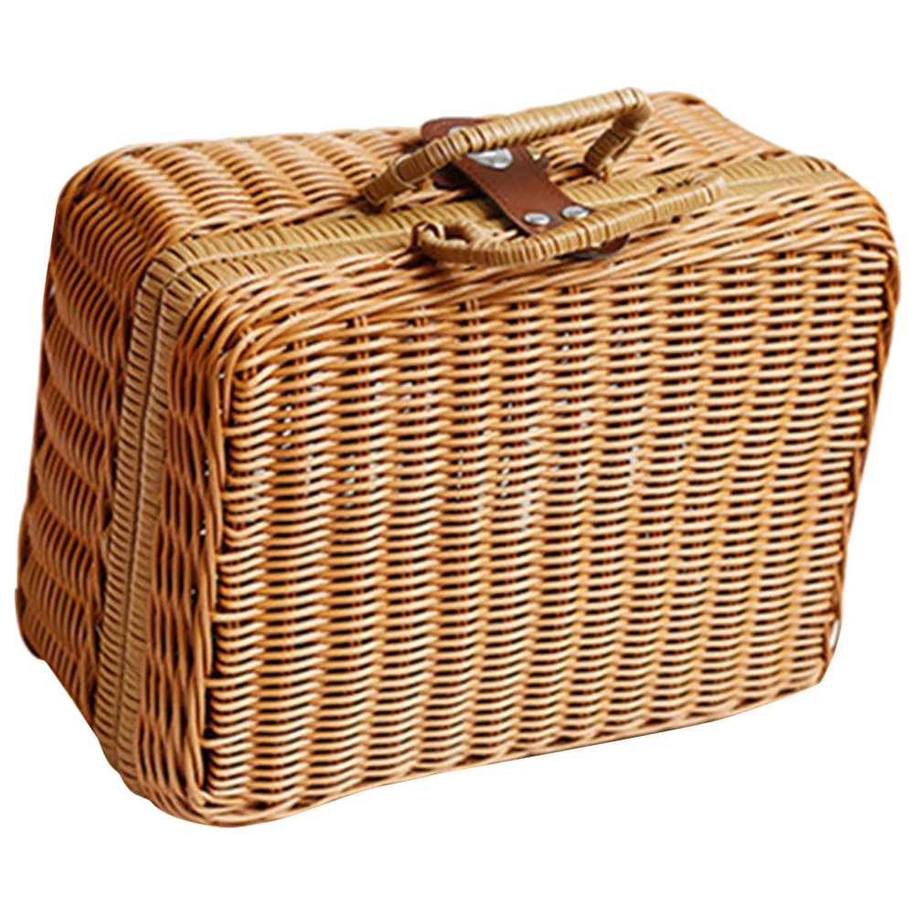 

Retro Handwoven Suitcase Imitated Rattan Woven Storage Box Creative Suitcase