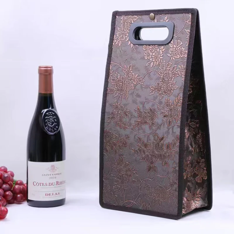 Double PU Leather Red Wine Bag Red Wine Folding Bag, Gift Box Box with Handles Reusable Carriers Handbag