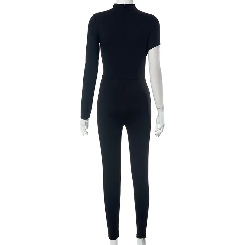 Irregular Hollow Out Body Shaping Black Jumpsuits Women Autumn Winter High Waist Long Sleeve High Waist Rompers Y2k Streetwear