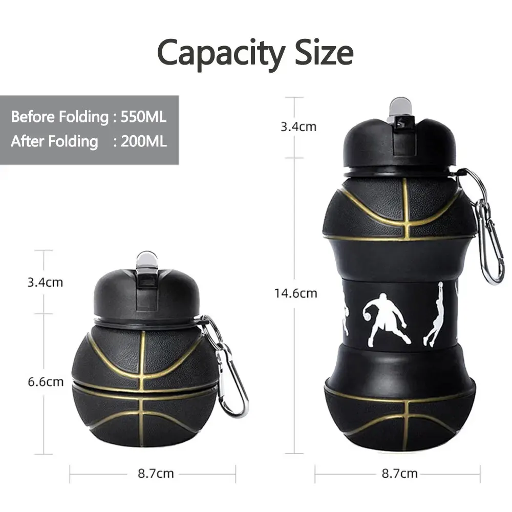 Water Bottle Silicone Fold Water Bottle Cups Outdoor Sports Basketball Style Leakproof Portable Sports Water Kettle