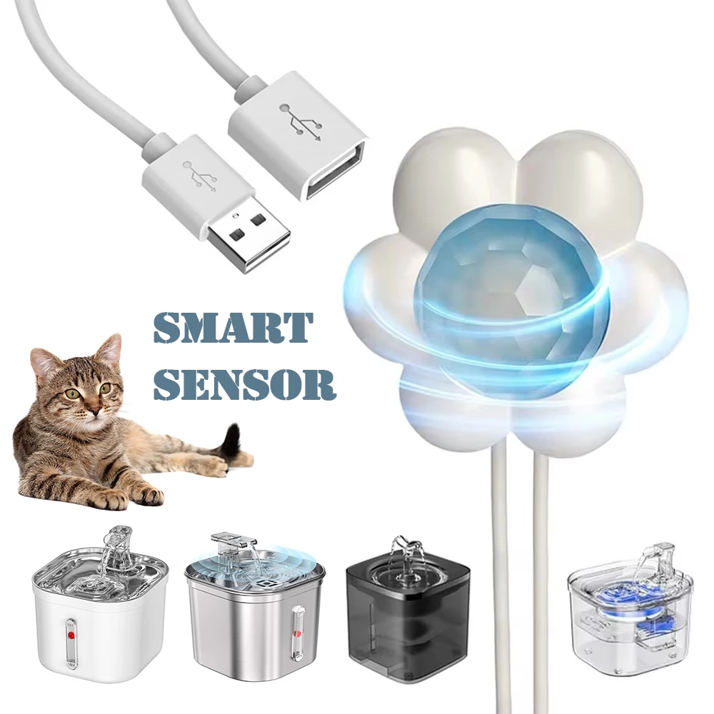 Pet water fountain Cat Water Dispenser Smart Sensor Switch Pet Water Fountain Motion Intelligent Sensor USB Universal 180&deg; 9.8ft Auto Sensing