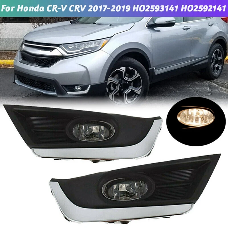 

1Pair Front Halogen Fog Lights Trim Cover Driving Lamps W/Wiring Kit For Honda CR-V CRV 2017-2019 HO2593141 HO2592141