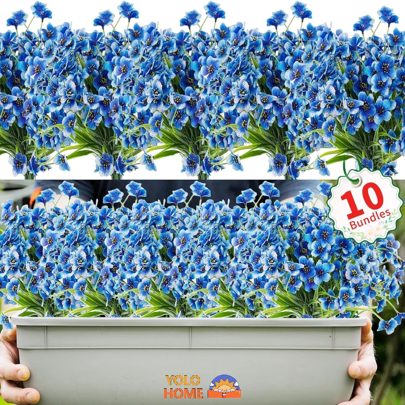 

10 Bundles Outdoor Artificial Flowers,UV Resistant Fake Flowers Plants for Outside Front Porch Window Box Home Garden Decoration