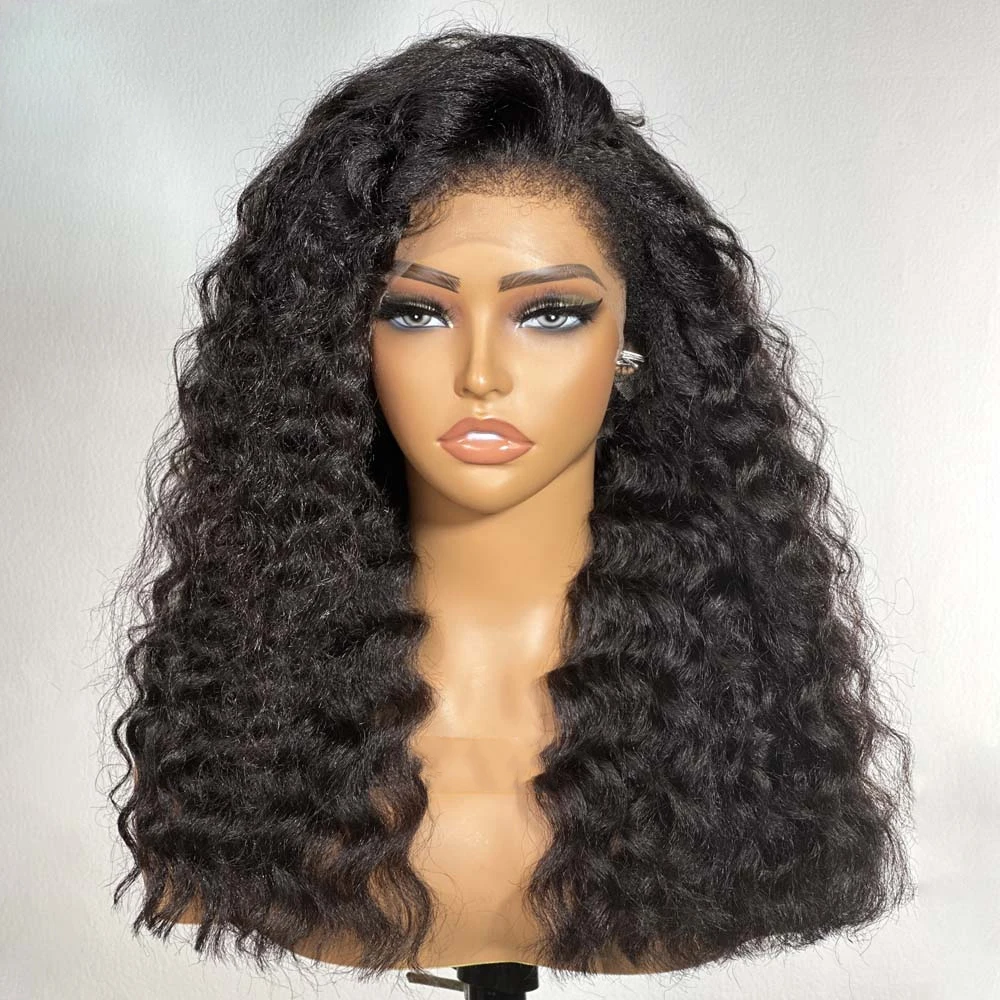 

Natural Black Soft 26Inch Long 180% Density Curly Deep Wave Glueless Lace Front Wig For Women Babyhair Preplucked Daily Cosplay
