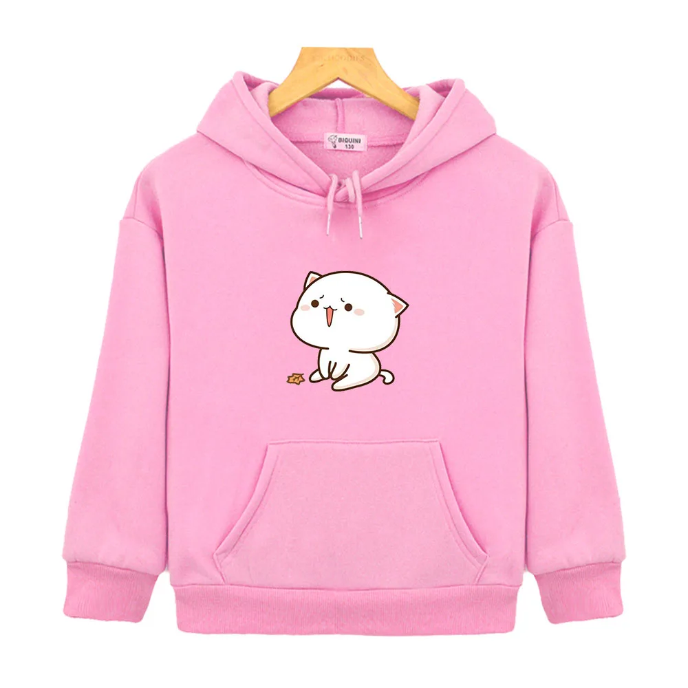 

Толстовка с милым котом для девочек, одежда с мультяшным принтом персикового кота, весенние розовые топы для мальчиков, забавные детские свитшоты с капюшоном для детей