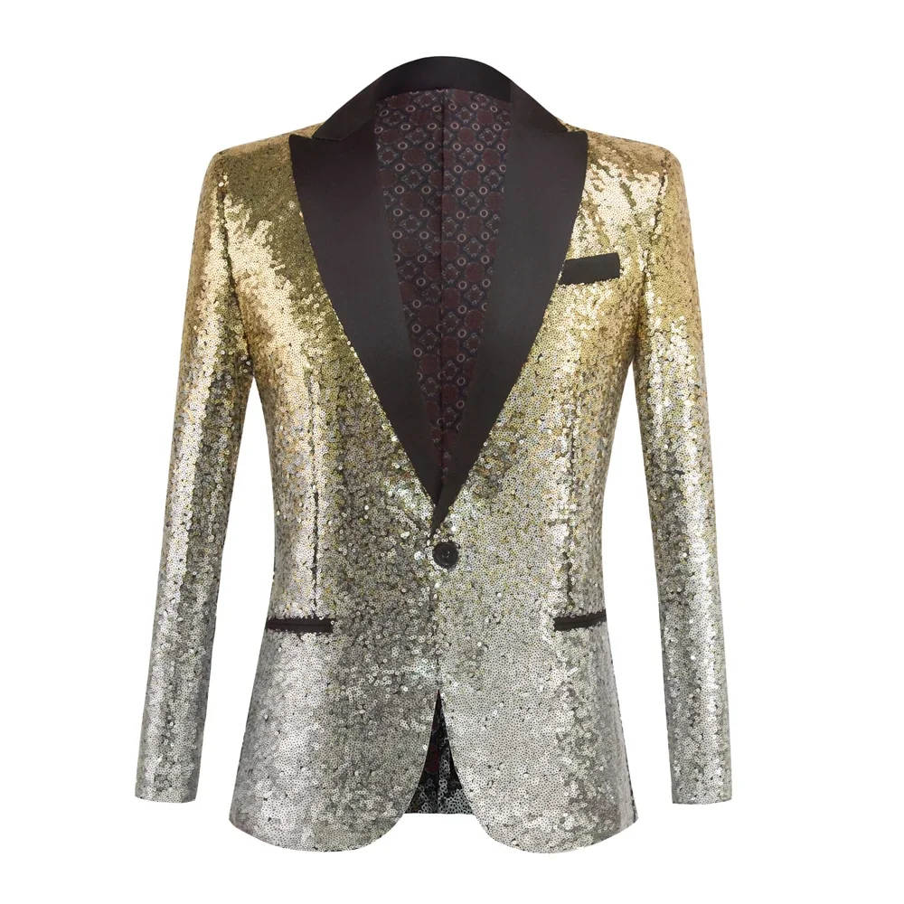 

Discoloration Sequin Shawl Collar Tuxedo Suit Blazer Men Wedding Groom Singer Prom Glitter Suit Jacket DJ Club Stage Blazer