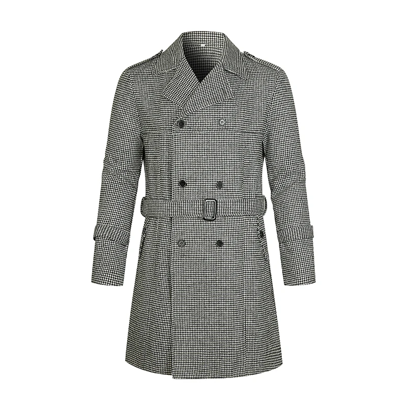 

High-end Fashion Men Jacket Suit Collar Stripe Shoulder Strap Double Breasted Belt European and American Simple Men Windbreaker