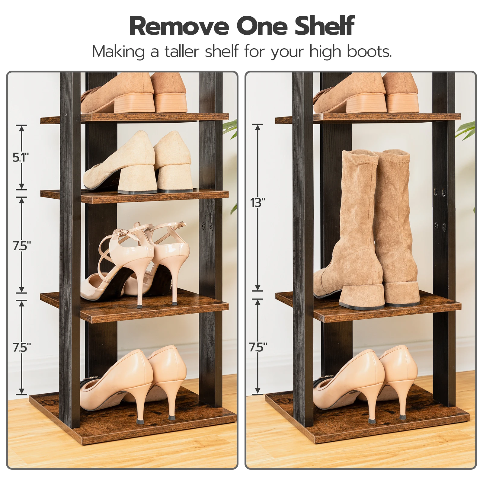 Vertical Shoe Rack, 8 Tier Shoe Storage Organizer with Hooks, Narrow Shoe  Rack