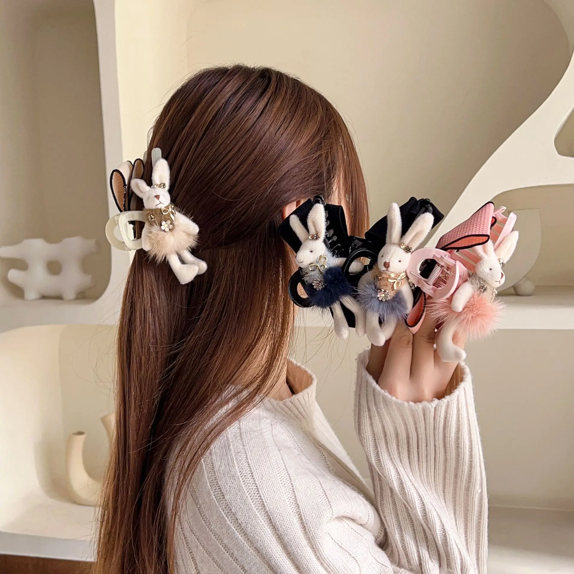 

Autumn and Winter New Rabbit Large Clip Clasp Group Set Hair Woolen Clasp Hair Clip Temperament Hair Clip