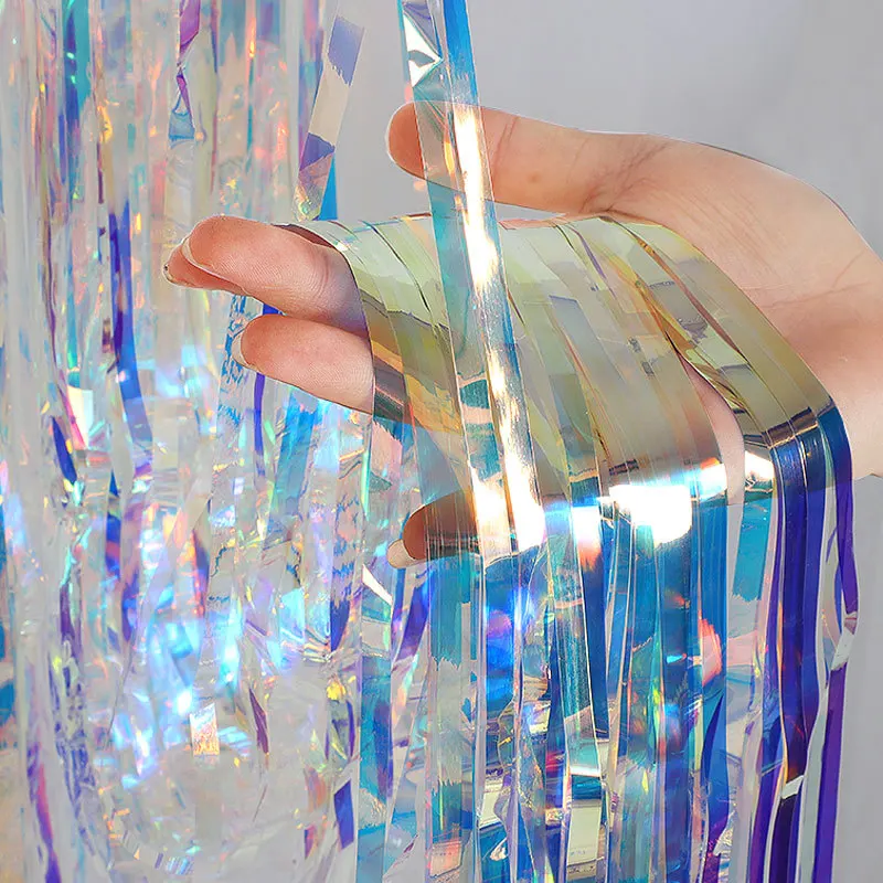 Transparent Colorful Rain Curtain Party Decoration Background 2 * 1M