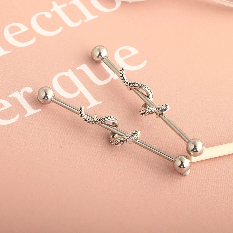 Fish 14G Industrial Earrings Barbell Stainless Steel Piercing Body Cartilage Ear Tragus Industrial bar long Tragus Conch Jewelry