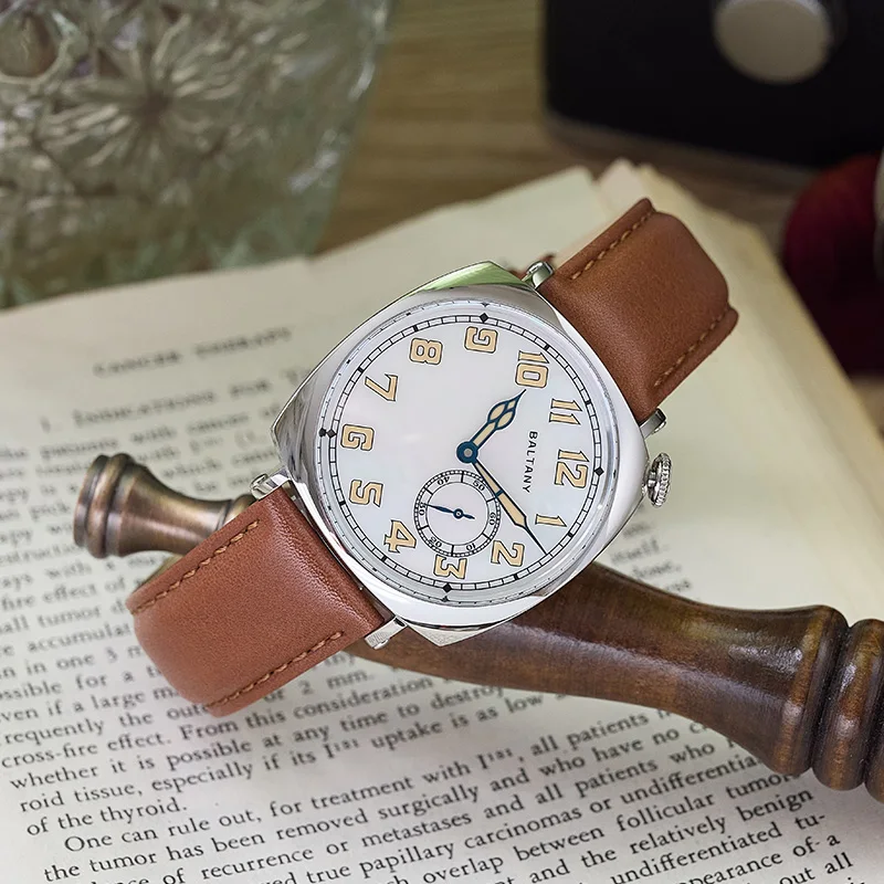 Baltany Vintage Homage Watch Sub-second Square Case MOP Dial Stainless Steel  Sapphire AR Crystal Mechanical Men's Wristwatch