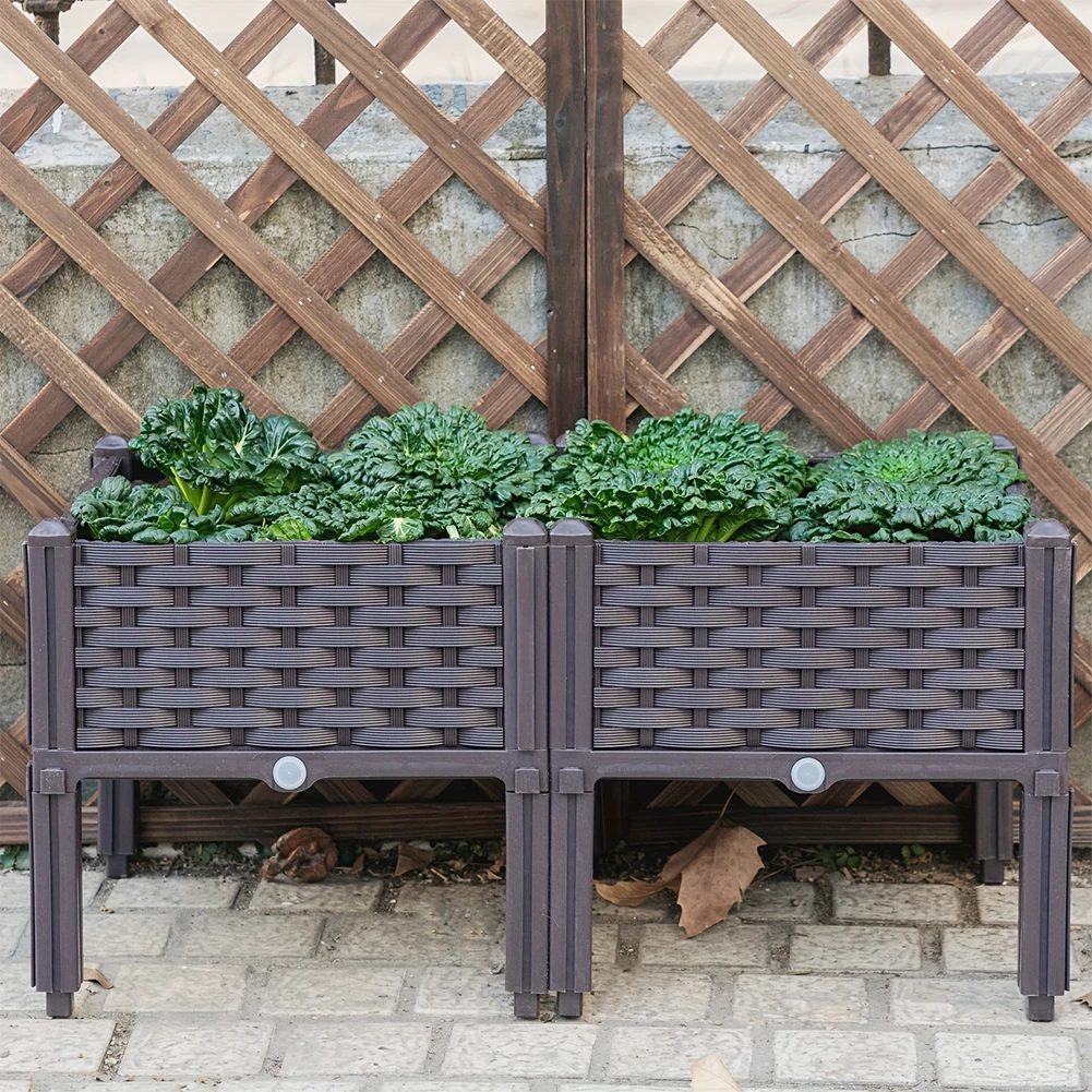 Elevated Plastic Raised Garden Bed Planter Outdoor Planters with Drainage Holes