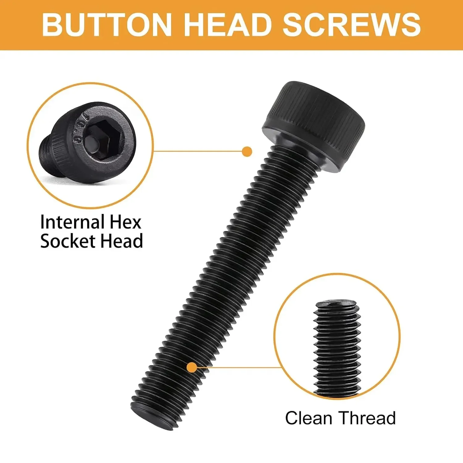 144Pcs Black Cylindrical Head Screws M5-M6 Hex Bolt Nut Washer Kit, Full Thread, Allen Drive, Ideal for DIY/Projects