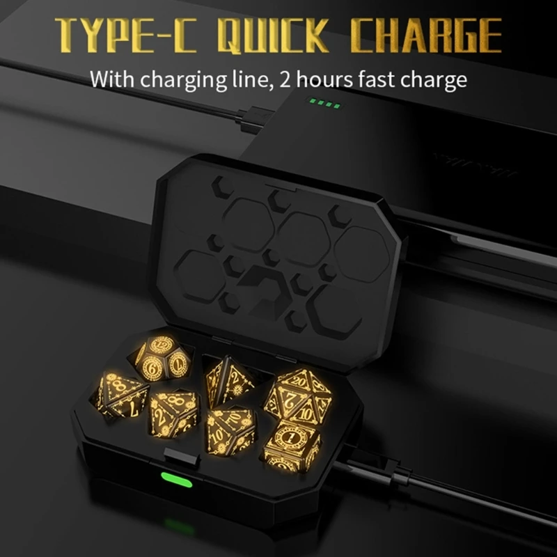 7 Pcs Rechargeable LED Electronic Dices game dice dice set acrylic dice With Charging Box Glowing Polyhedral Dices Role Playing Table Game