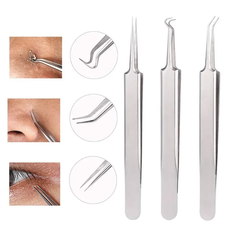 Beauty Tool Medical Stainless Steel Blackhead Tweezers Pimple Comedone Remover Nipper Curved Bend Head Face Cleaner Acne Clip