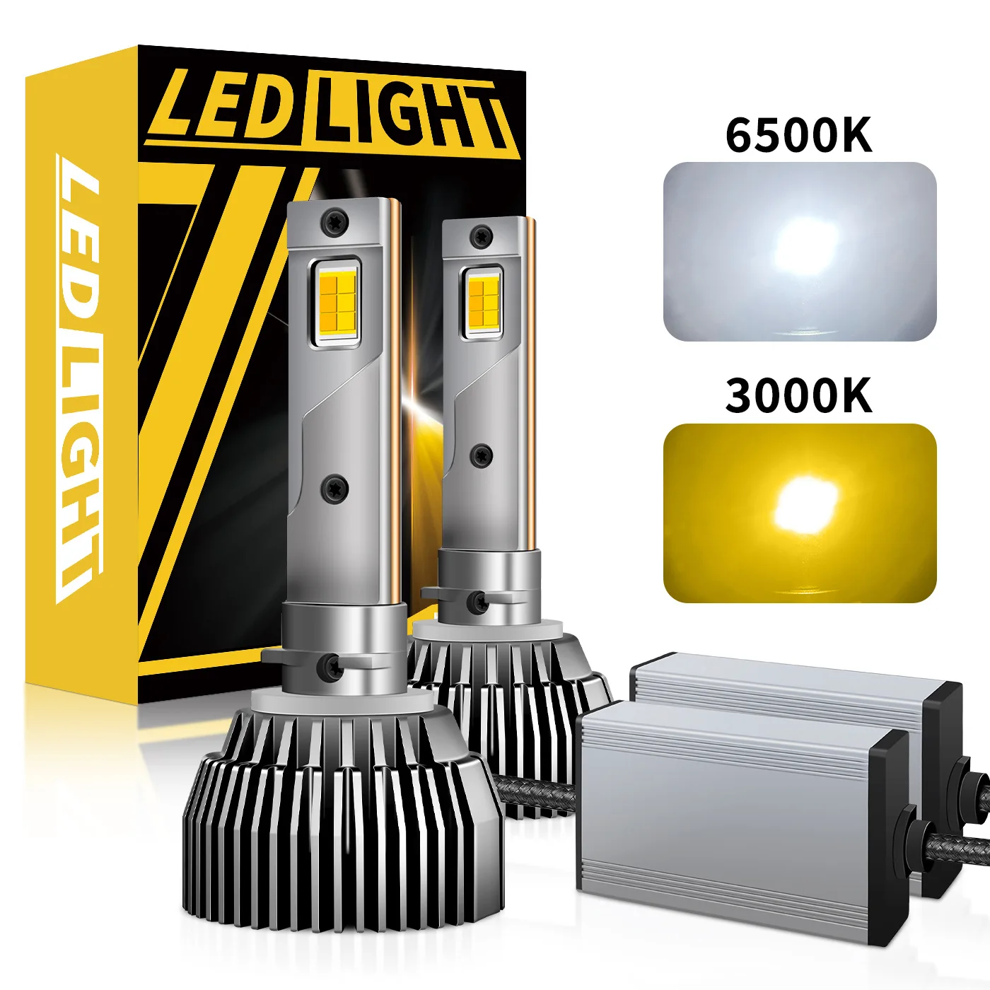 2개입 PSX24W LED 120W 50000LM 캔버스 차량용 전구 6500K 및 3000K LED 전구 이중 색상 자동차 안개등 12V 화이트 팬 포함