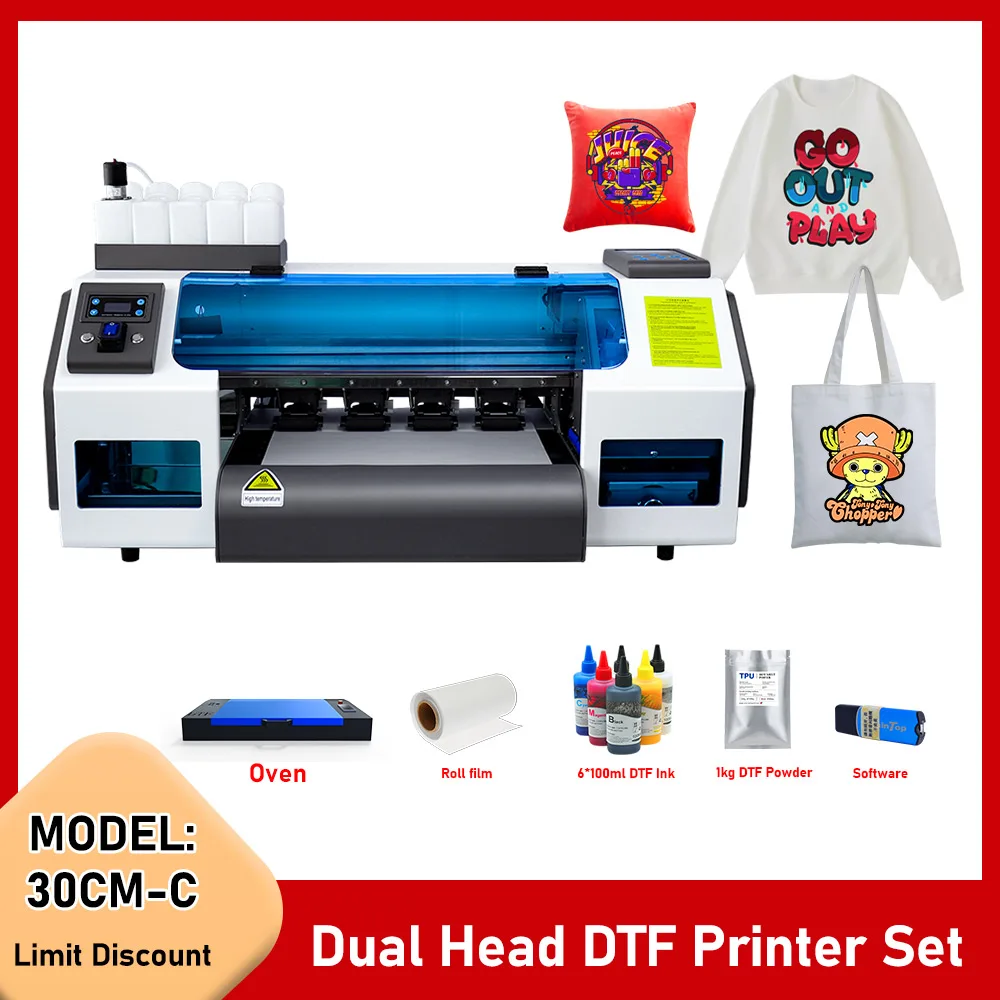 

A3 DTF Printer with Oven Curing Dual XP600 Printhead 30CM DTF Printer Direct to Transfer Film DTF Printer for T-shirts Hoodies