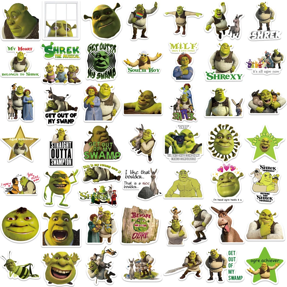 Cartoon Monster Shrek Graffiti Sticker Pack - 52pcs Waterproof Decorative Decals