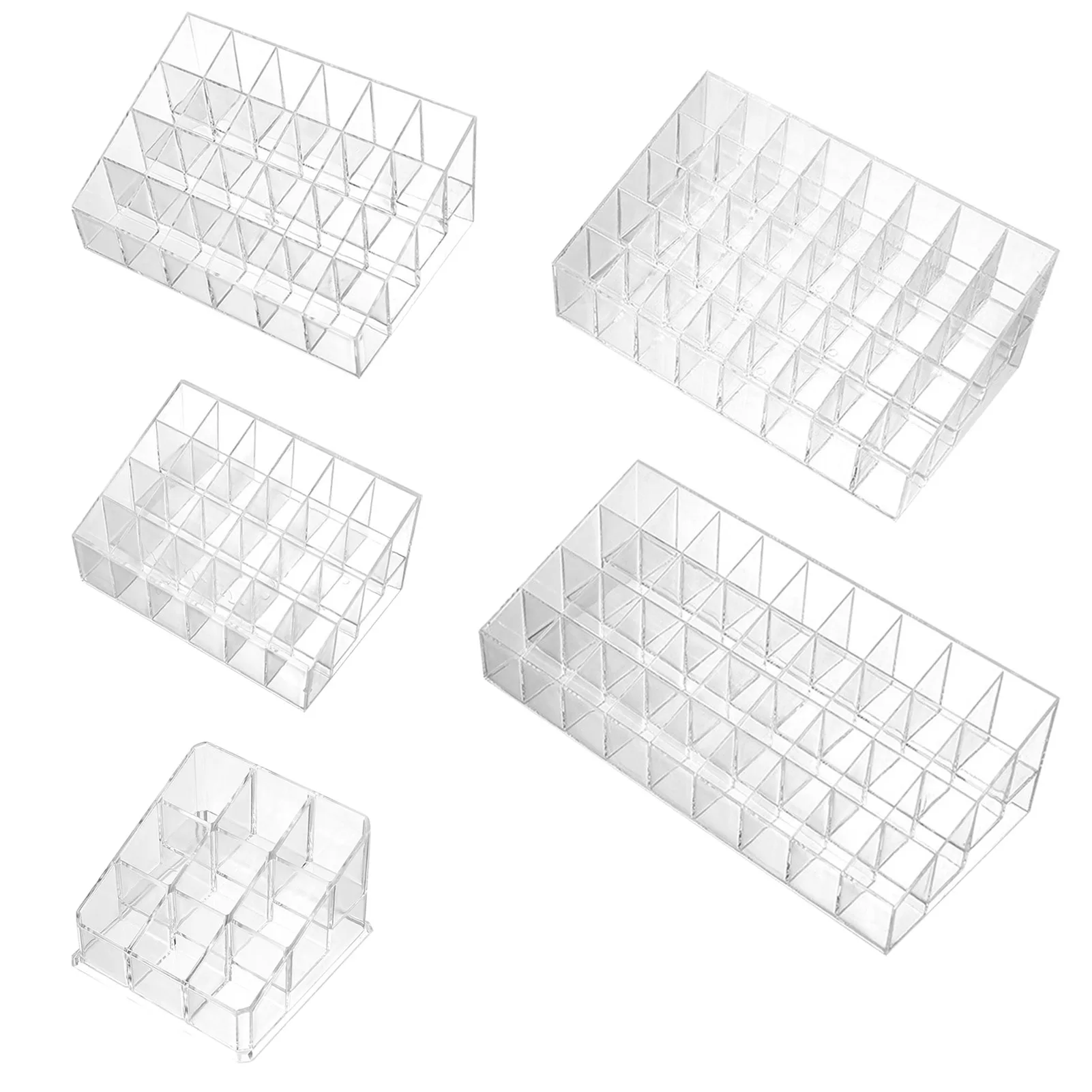 Clear 9/24/36/40 Grids Acrylic Makeup Organizer Lipstick Holder Display Rack Case Cosmetic Nail Polish Make Up Organiser Tool 30 bottles nail polish acrylic makeup cosmetic 3 tiers clear organizer lipstick jewelry display stand holder nail polish rack