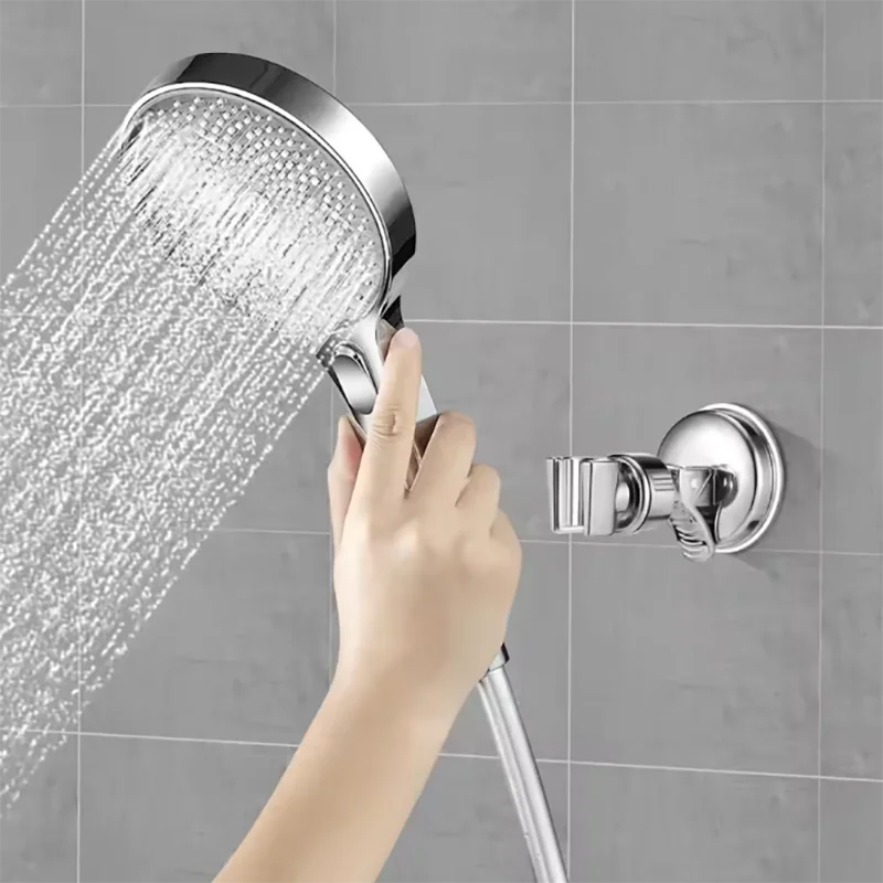 No Drill ABS Silver Bathroom Shower Head Strong Suction Cup Adjustable