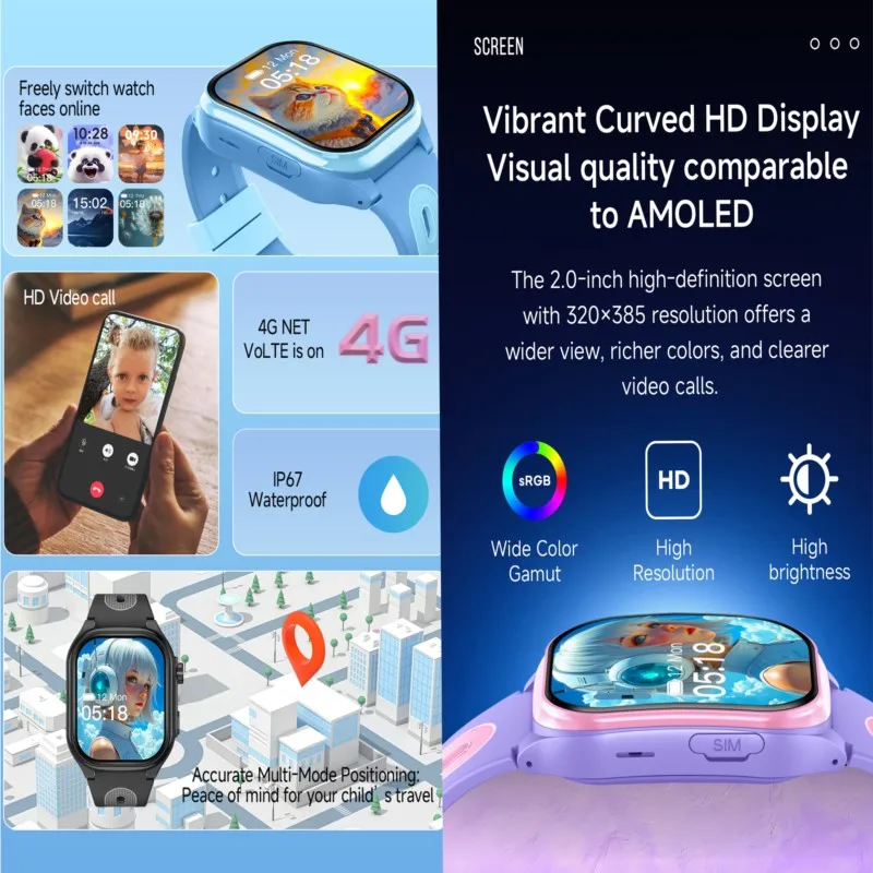 Kids Smart Watch 4G GPS WIFI Video Call APP Download SOS Phone Call Children Smartwatch Monitor Tracker Location Boys Girls Gift