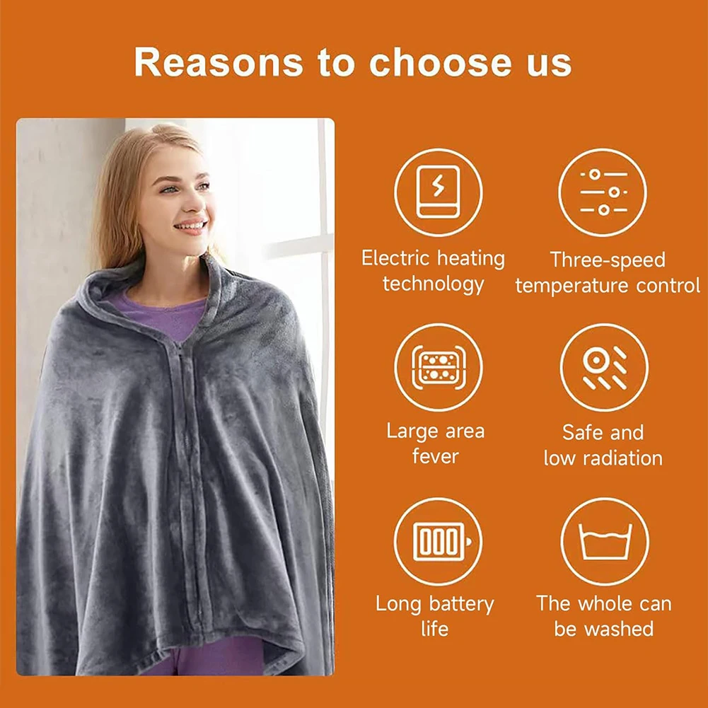Wearable USB Electric Heated Blanket 3 Heating Levels Heating Electric Blanket Shawl USB Heated Shawl for Home Office
