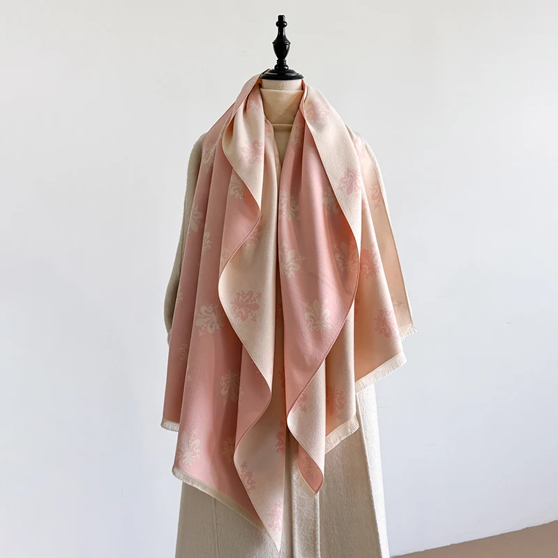 Elegant Geometric Design Scarf Imitation Cashmere Soft Warm Versatile Shawl Coldproof Windproof Blanket Scarf for Autumn Winter​