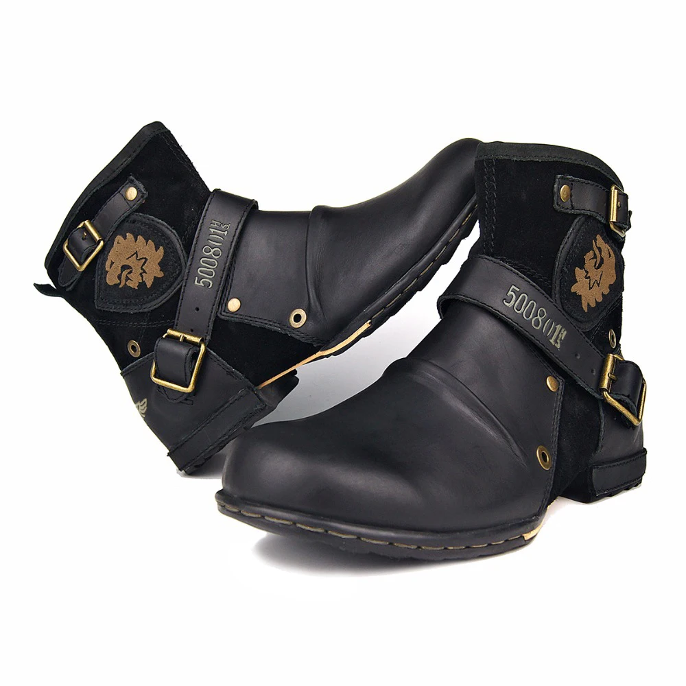 New PU Leather Men's Ankle Boots High Quality Work Cowboy Chukka Boots Zipper Up Motorcycle Men Fashion Western